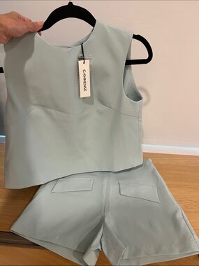 Commense Mint Green Sleeveless top & High-Waist Shorts Set
